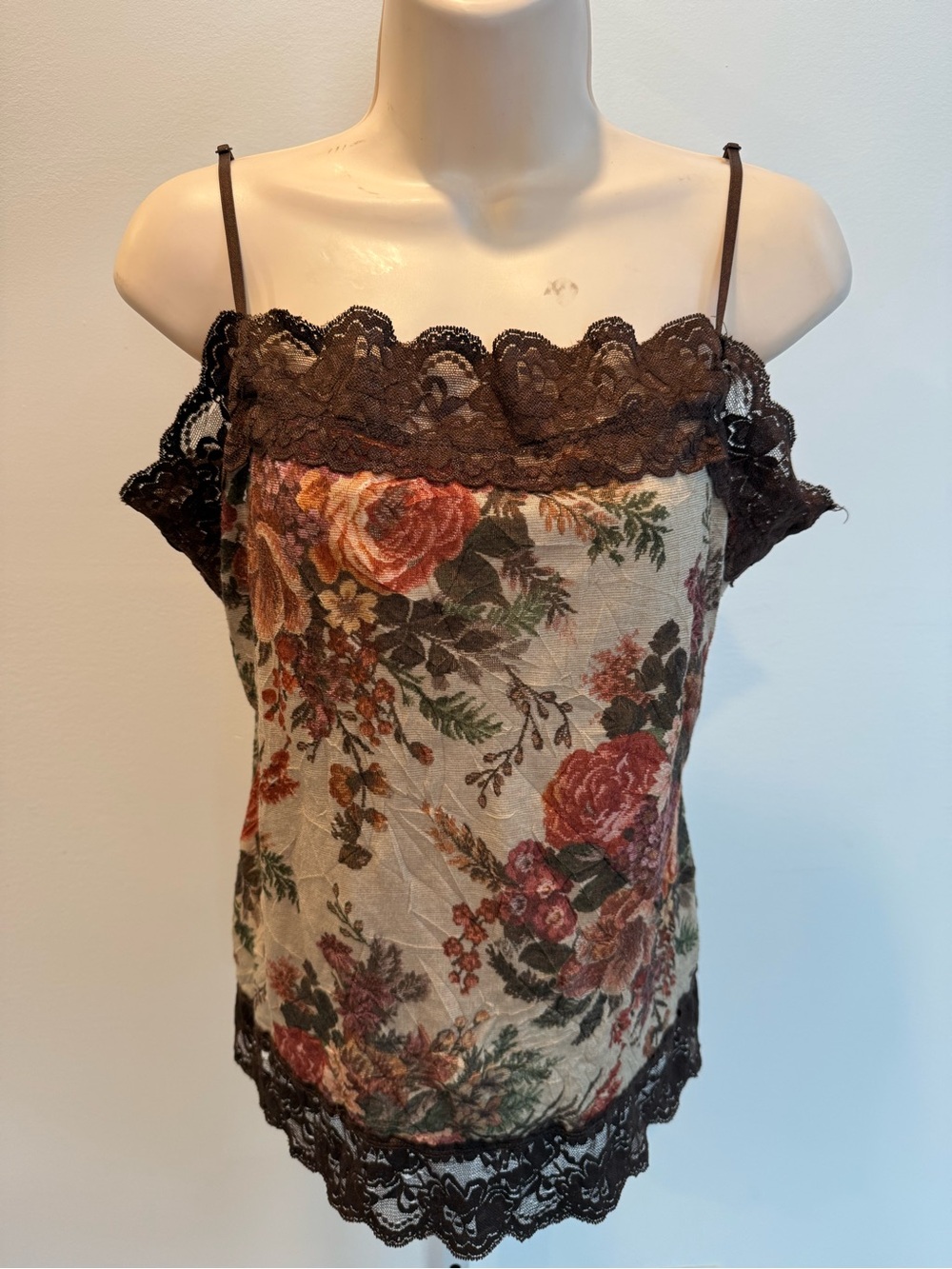 Cocomo Vintage Y2K Brown Lace Floral Camisole Whimsigoth Elena Gilbert Style